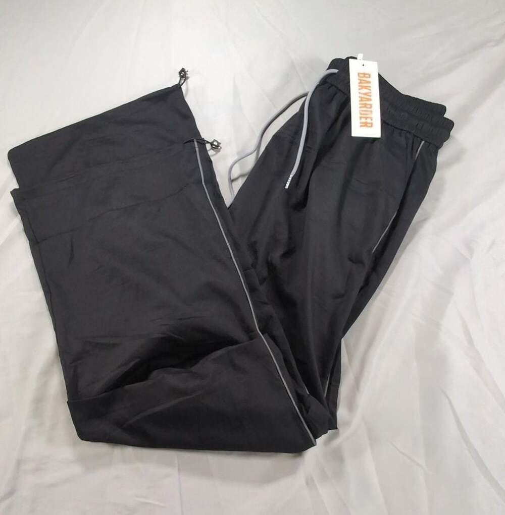 BAKYARDER Men's Black Nylon Track Pants Relaxed Fit Parachute Pants Size XL - Picture 1 of 6